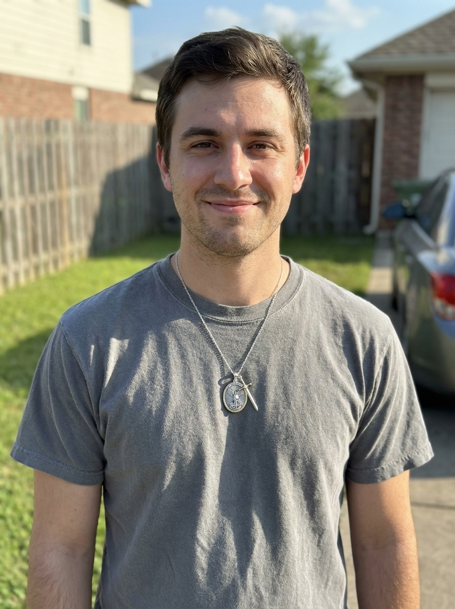My son wearing his pendant