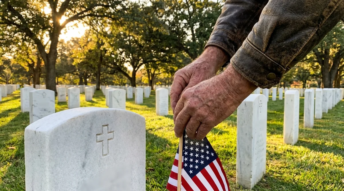 Tom standing by grandfather's flagpole