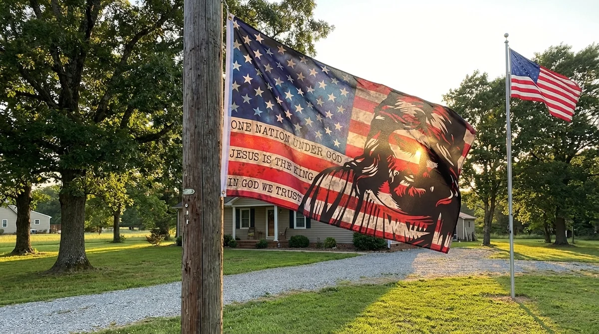 OneNationFlag Jesus flag on a flagpole